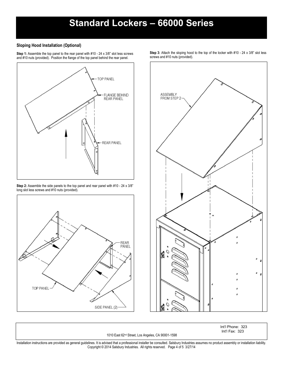 Box style installation instructions, Salsbury industries | Salsbury Industries 66000 Series Standard Lockers Box Style User Manual | Page 4 / 5