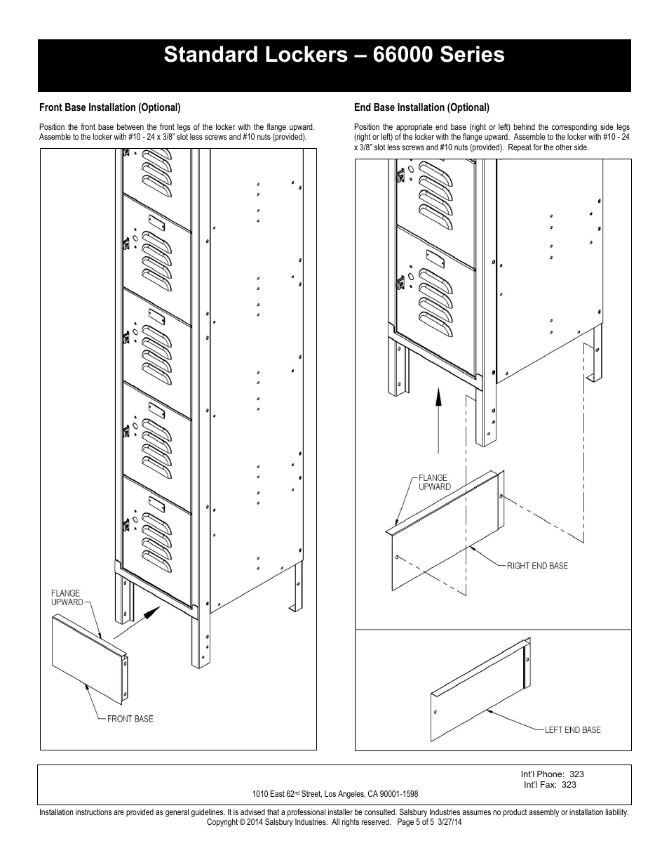 Box style installation instructions, Salsbury industries | Salsbury Industries 66000 Series Standard Lockers Box Style User Manual | Page 5 / 5
