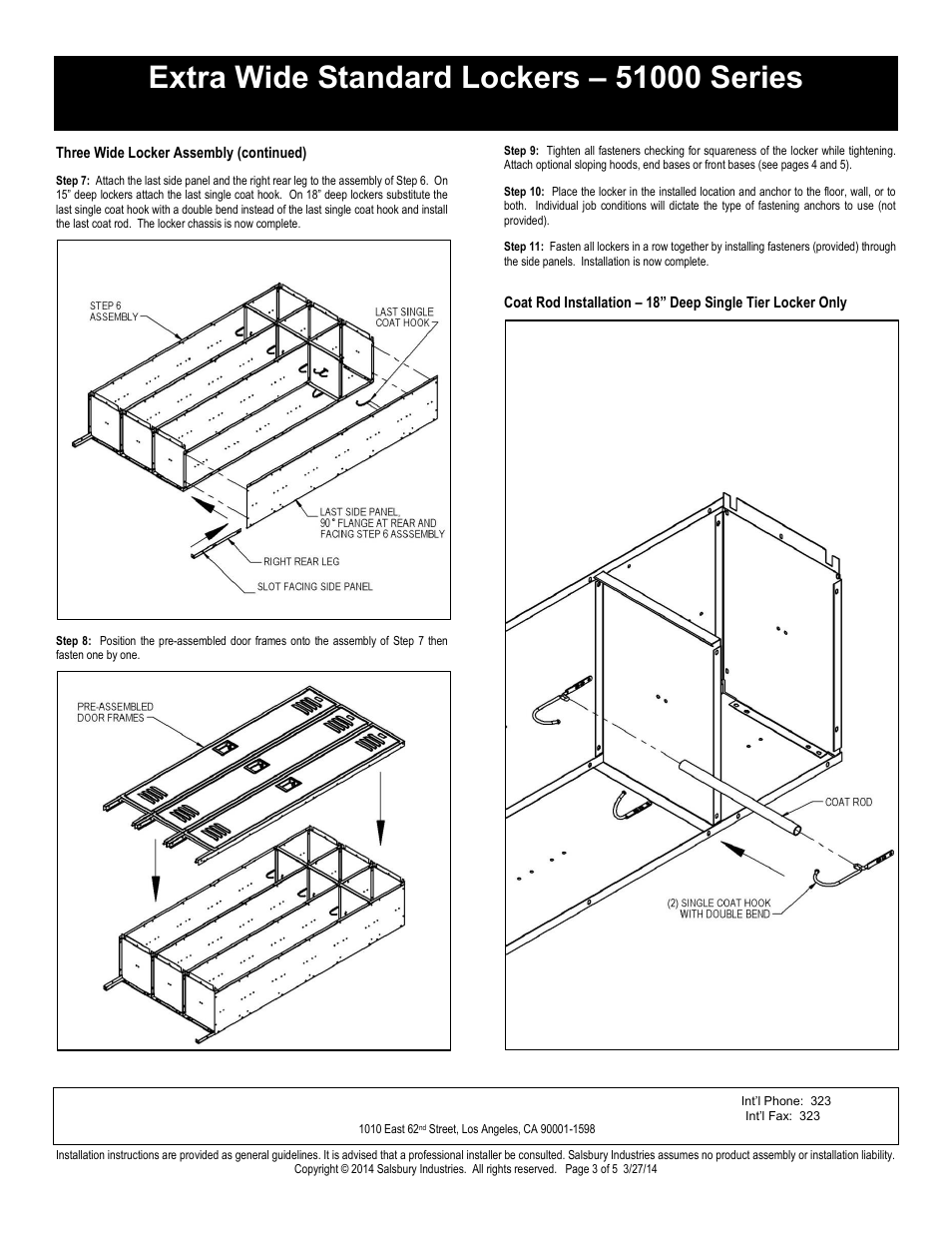 Single tier installation instructions, Salsbury industries | Salsbury Industries 51000 Series Extra Wide Standard Lockers Single Tier User Manual | Page 3 / 5