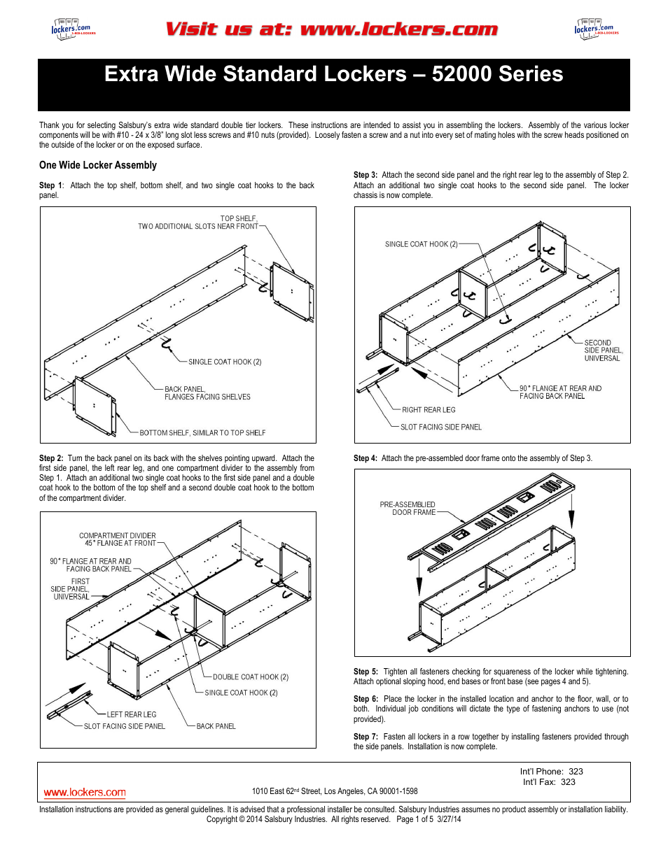 Salsbury Industries 52000 Series Extra Wide Standard Lockers Double Tier User Manual | 5 pages