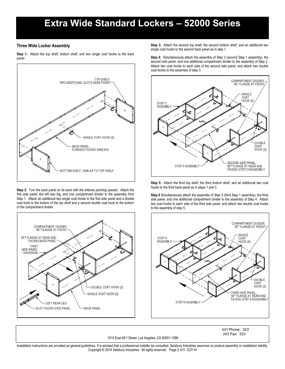 Double tier installation instructions, Salsbury industries | Salsbury Industries 52000 Series Extra Wide Standard Lockers Double Tier User Manual | Page 2 / 5