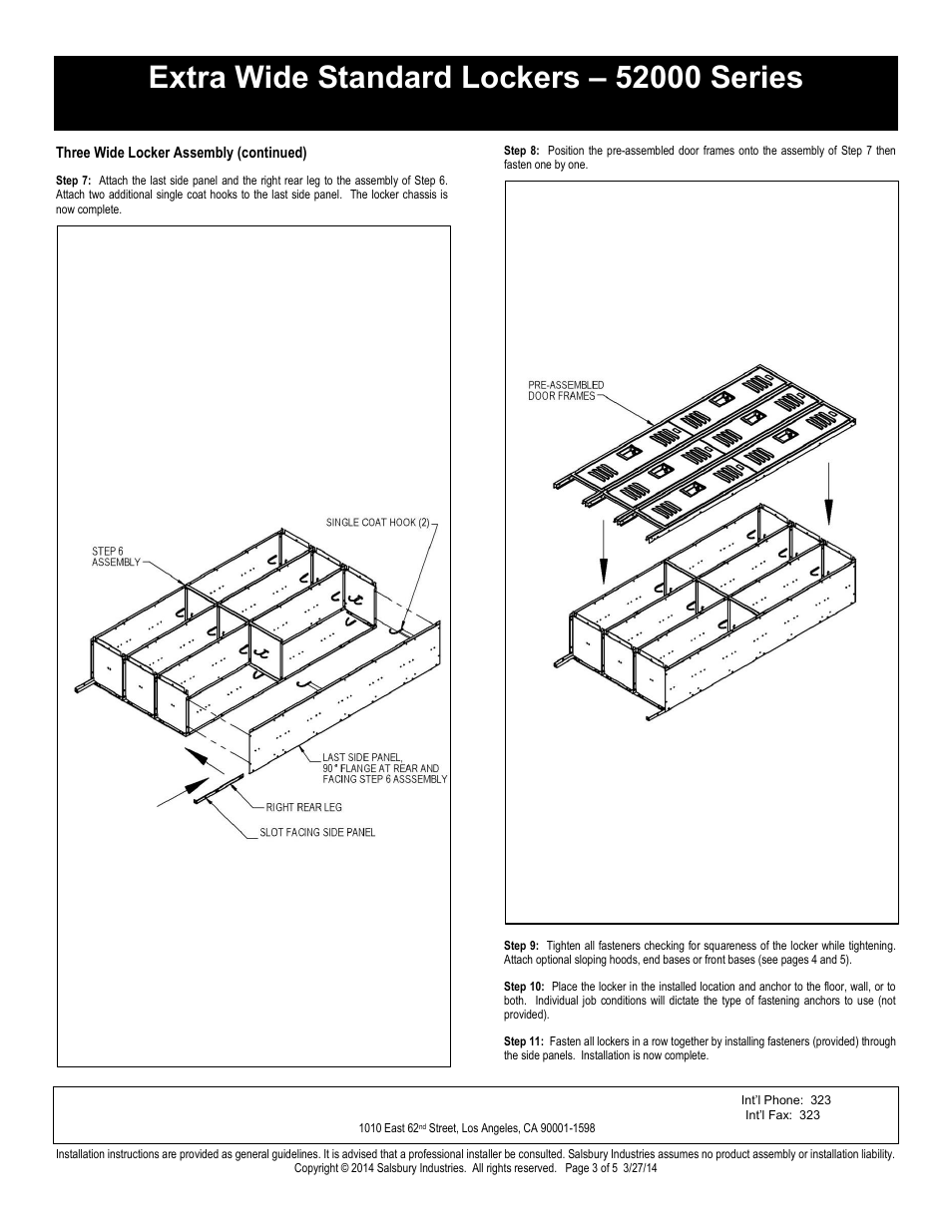 Double tier installation instructions, Salsbury industries | Salsbury Industries 52000 Series Extra Wide Standard Lockers Double Tier User Manual | Page 3 / 5