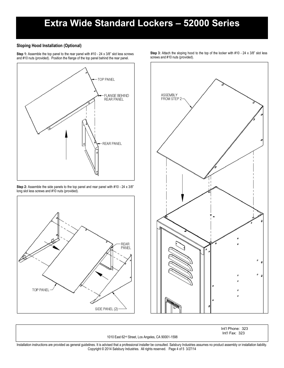 Double tier installation instructions, Salsbury industries | Salsbury Industries 52000 Series Extra Wide Standard Lockers Double Tier User Manual | Page 4 / 5