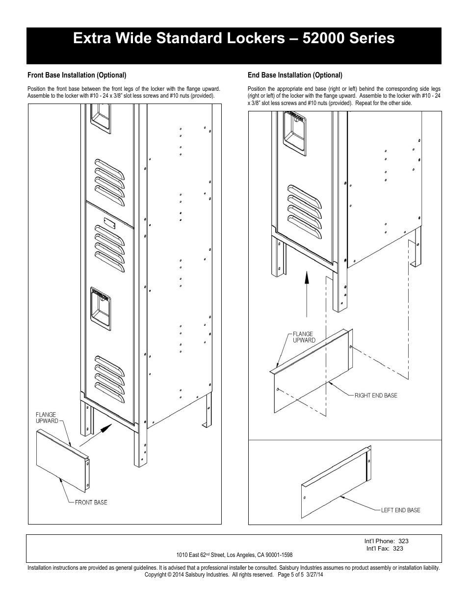 Double tier installation instructions, Salsbury industries | Salsbury Industries 52000 Series Extra Wide Standard Lockers Double Tier User Manual | Page 5 / 5