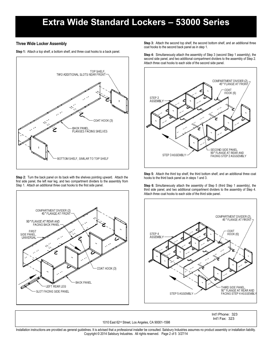 Triple tier installation instructions, Salsbury industries | Salsbury Industries 53000 Series Extra Wide Standard Lockers Triple Tier User Manual | Page 2 / 5