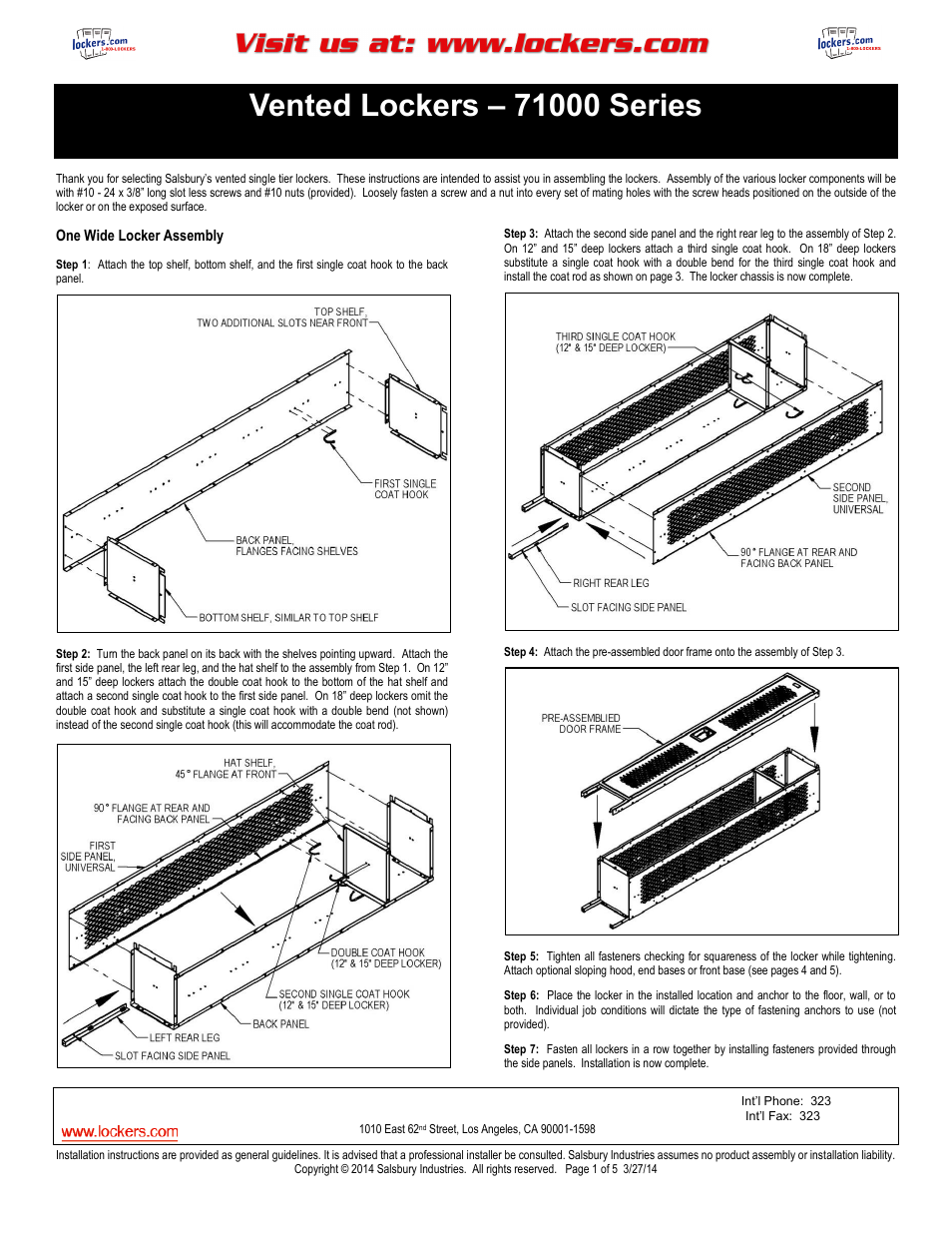 Salsbury Industries 71000 Series Vented Lockers Single Tier User Manual | 5 pages