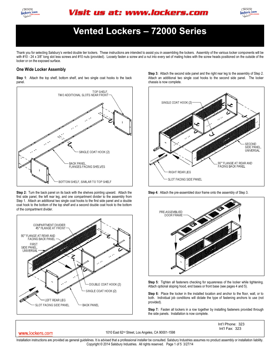 Salsbury Industries 72000 Series Vented Lockers Double Tier User Manual | 5 pages