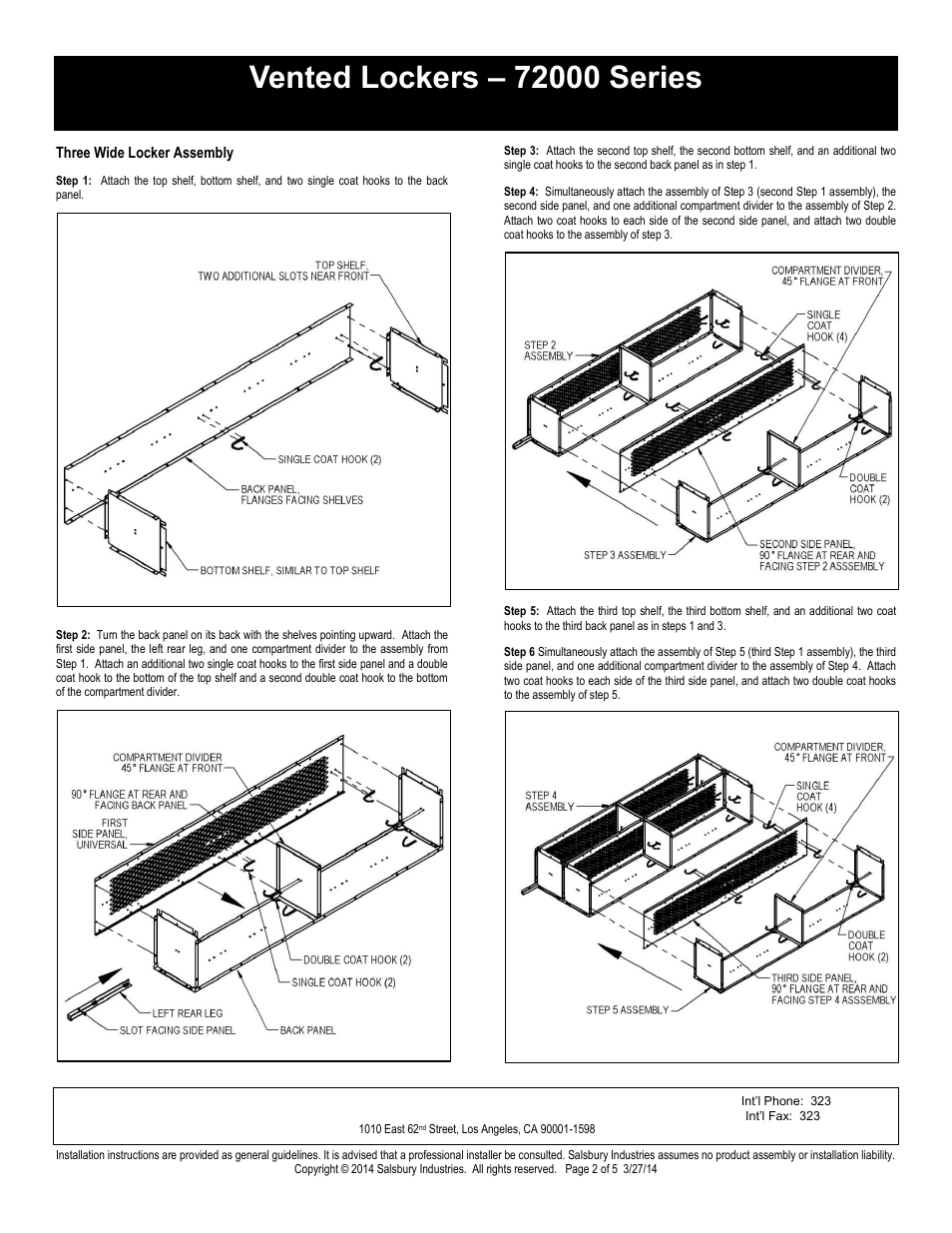 Double tier installation instructions, Salsbury industries | Salsbury Industries 72000 Series Vented Lockers Double Tier User Manual | Page 2 / 5