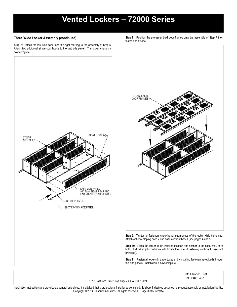 Double tier installation instructions, Salsbury industries | Salsbury Industries 72000 Series Vented Lockers Double Tier User Manual | Page 3 / 5