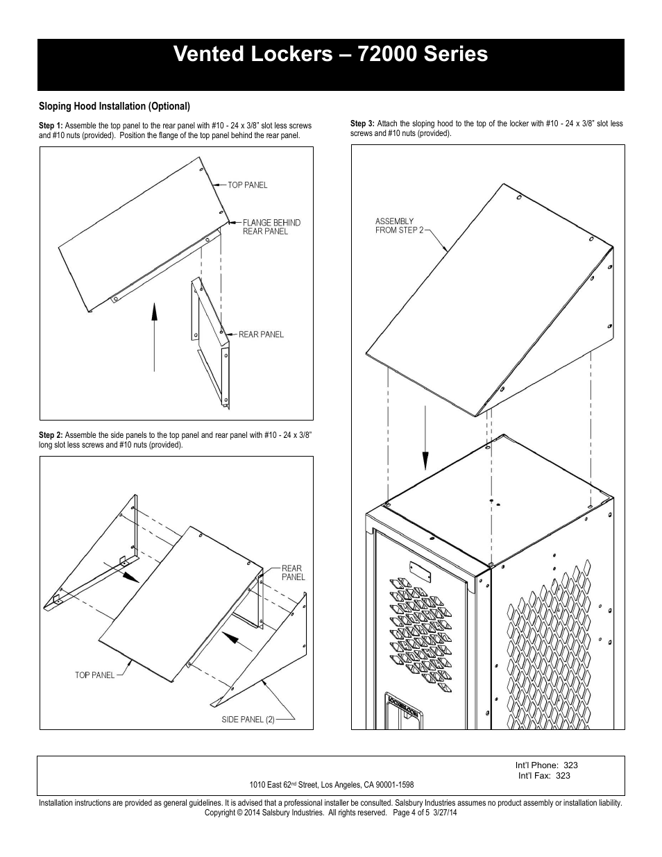 Double tier installation instructions, Salsbury industries | Salsbury Industries 72000 Series Vented Lockers Double Tier User Manual | Page 4 / 5