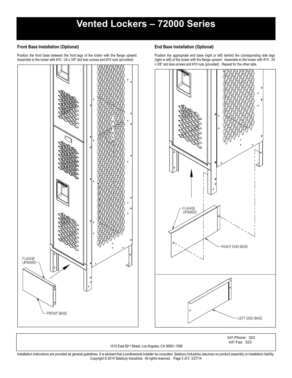 Double tier installation instructions, Salsbury industries | Salsbury Industries 72000 Series Vented Lockers Double Tier User Manual | Page 5 / 5