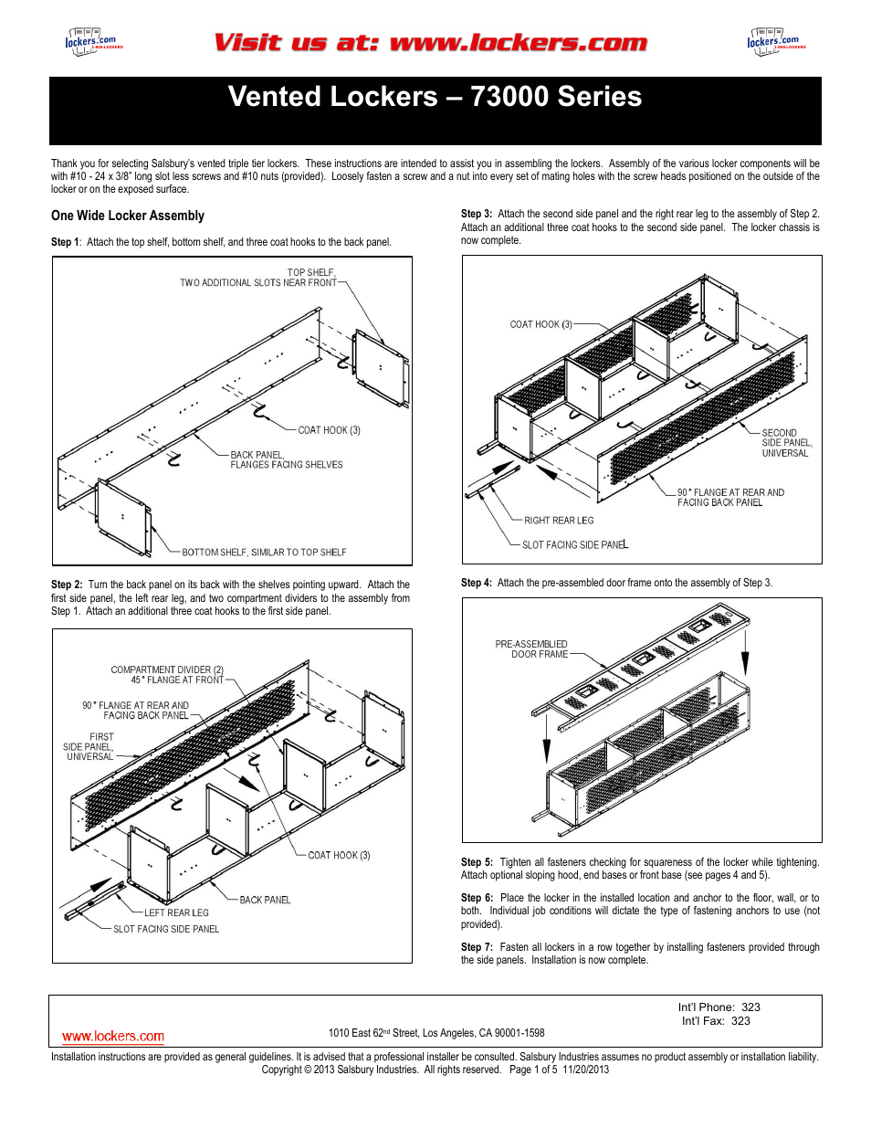 Salsbury Industries 73000 Series Vented Lockers Triple Tier User Manual | 5 pages