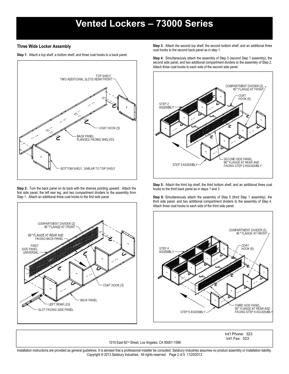 Triple tier installation instructions, Salsbury industries | Salsbury Industries 73000 Series Vented Lockers Triple Tier User Manual | Page 2 / 5