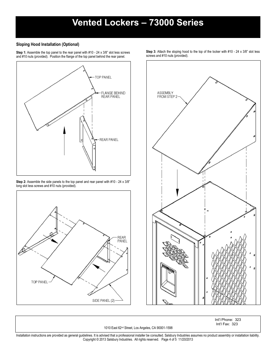 Triple tier installation instructions, Salsbury industries | Salsbury Industries 73000 Series Vented Lockers Triple Tier User Manual | Page 4 / 5