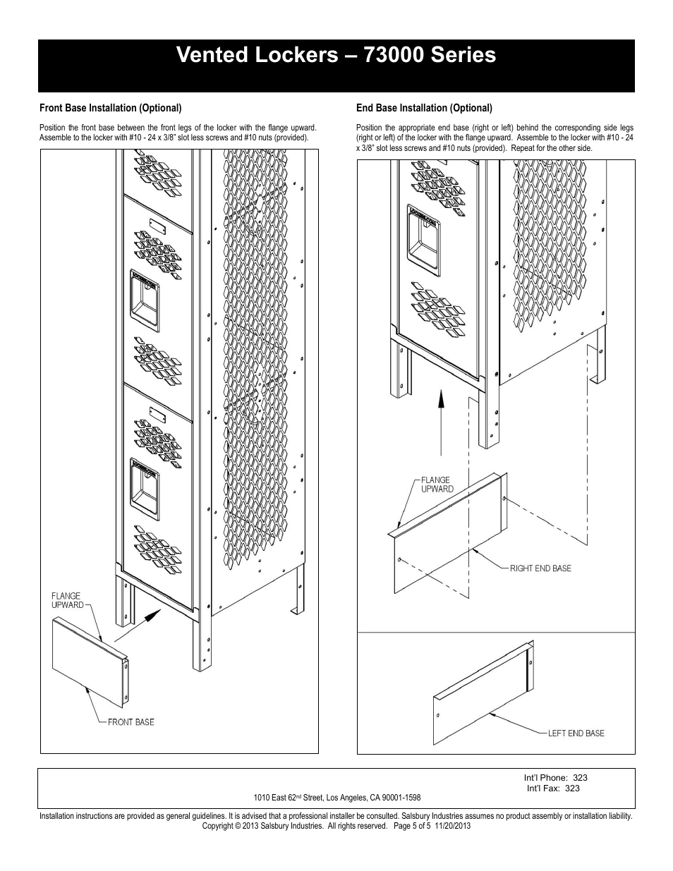 Triple tier installation instructions, Salsbury industries | Salsbury Industries 73000 Series Vented Lockers Triple Tier User Manual | Page 5 / 5