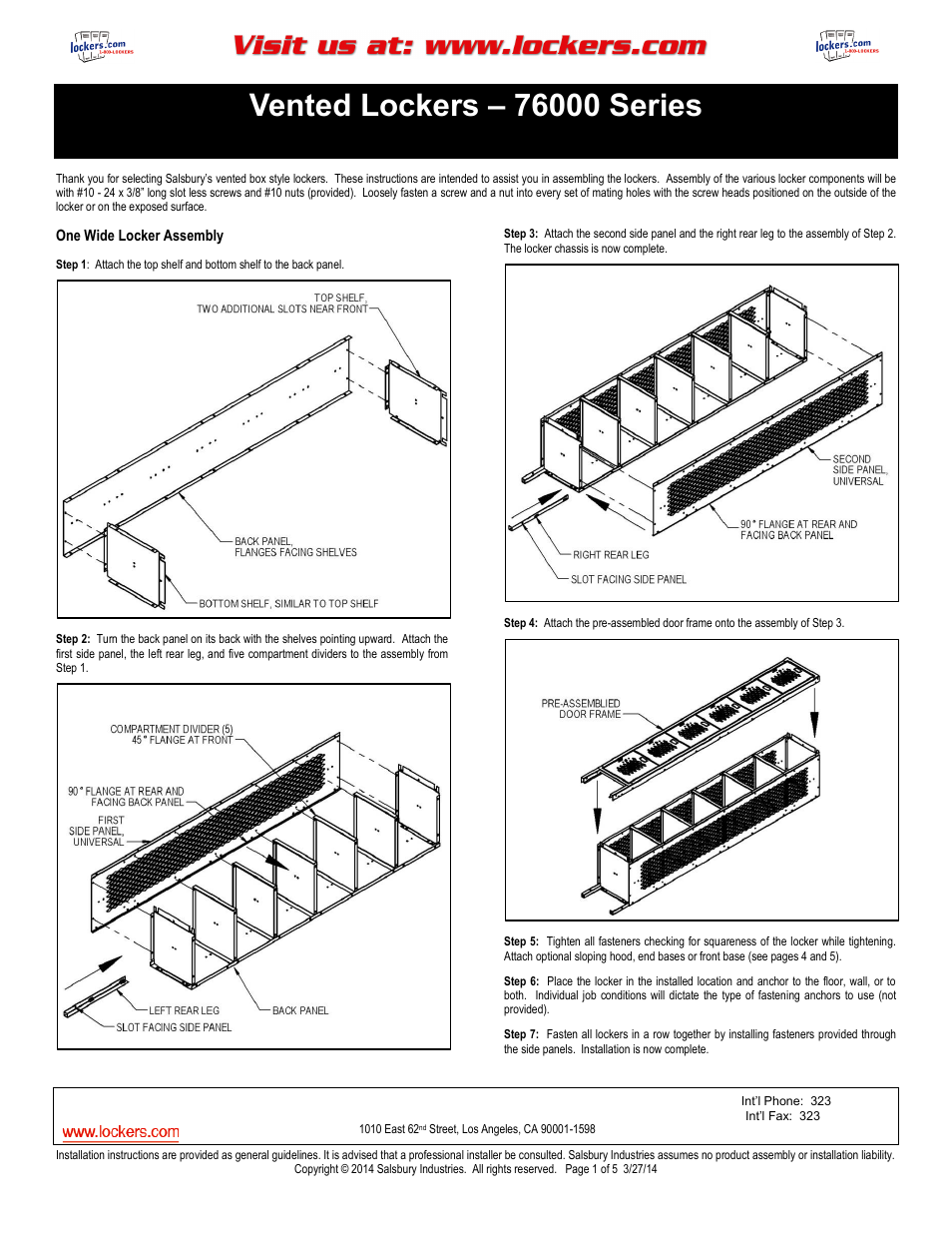 Salsbury Industries 76000 Series Vented Lockers Box Style User Manual | 5 pages