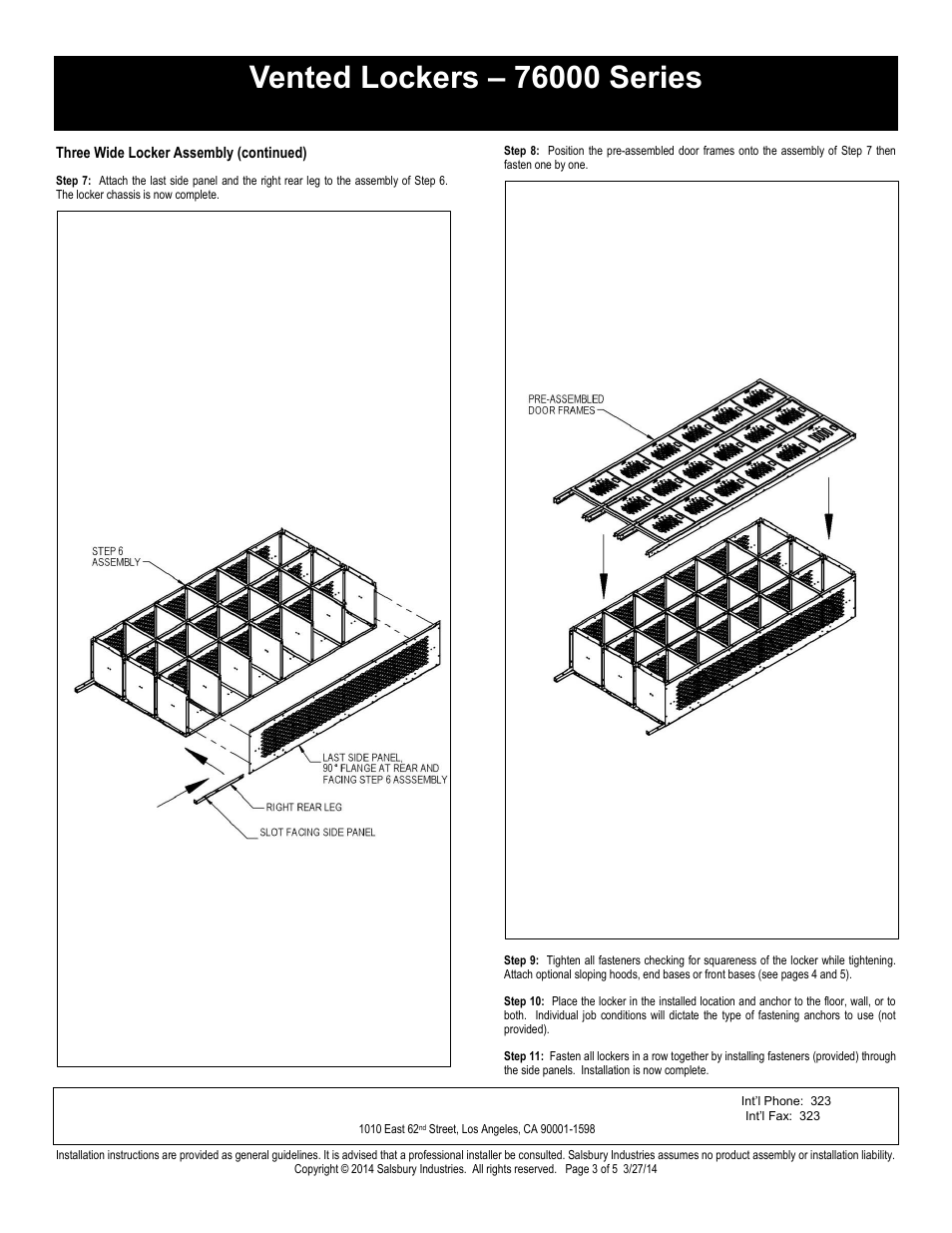 Box style installation instructions, Salsbury industries | Salsbury Industries 76000 Series Vented Lockers Box Style User Manual | Page 3 / 5