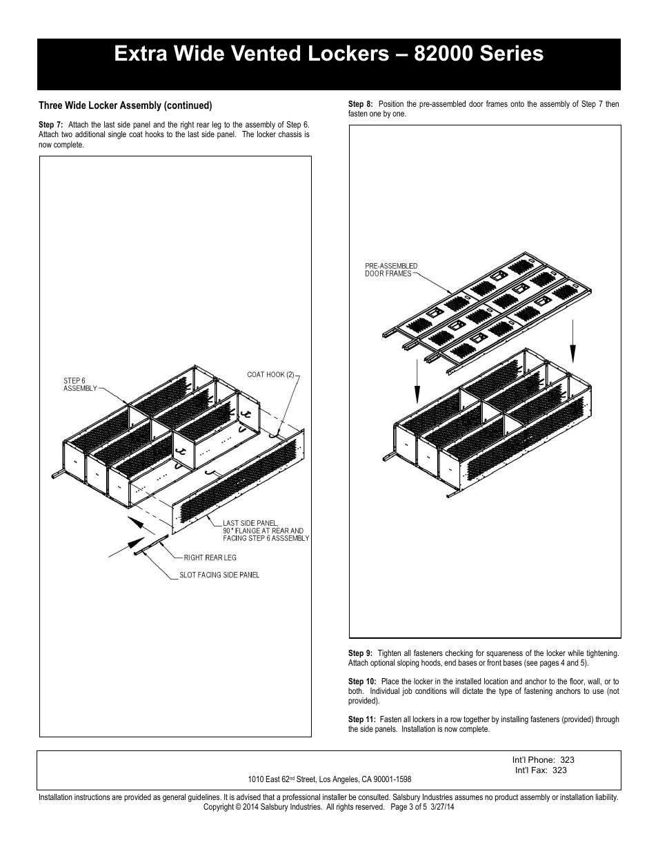 Double tier installation instructions, Salsbury industries | Salsbury Industries 82000 Series Extra Wide Vented Lockers Double Tier User Manual | Page 3 / 5