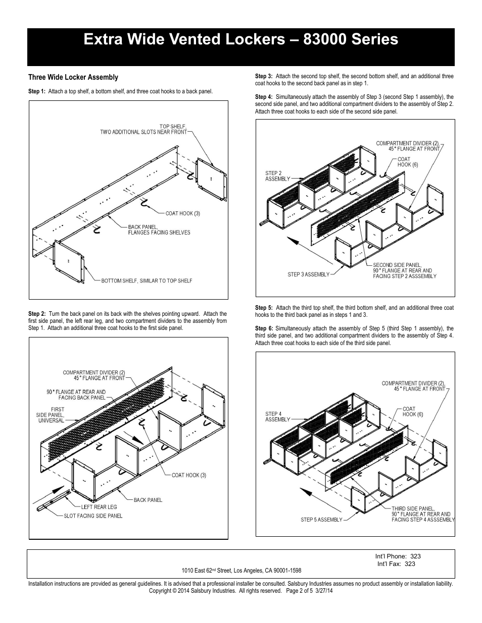 Triple tier installation instructions, Salsbury industries | Salsbury Industries 83000 Series Extra Wide Vented Lockers Triple Tier User Manual | Page 2 / 5