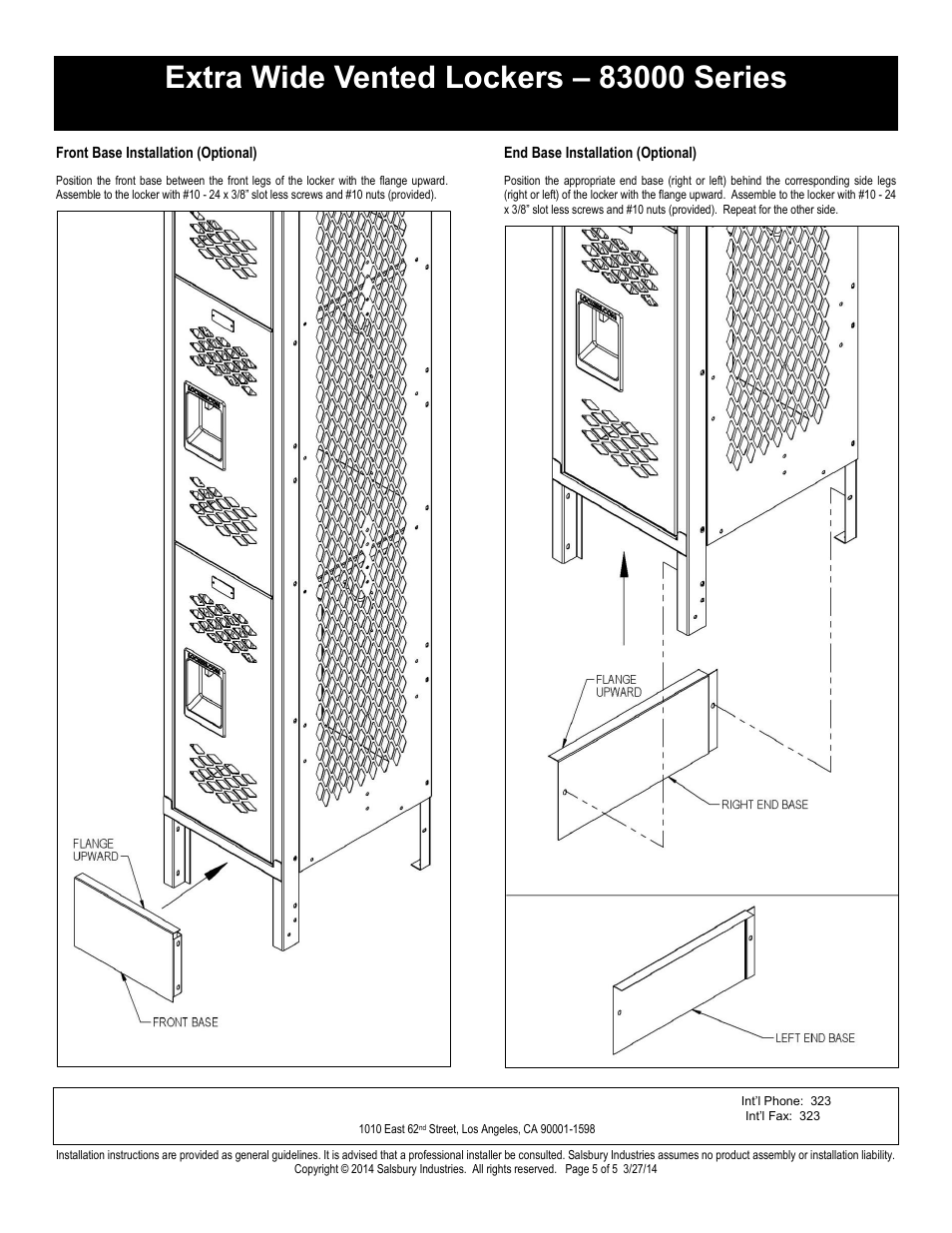 Triple tier installation instructions, Salsbury industries | Salsbury Industries 83000 Series Extra Wide Vented Lockers Triple Tier User Manual | Page 5 / 5