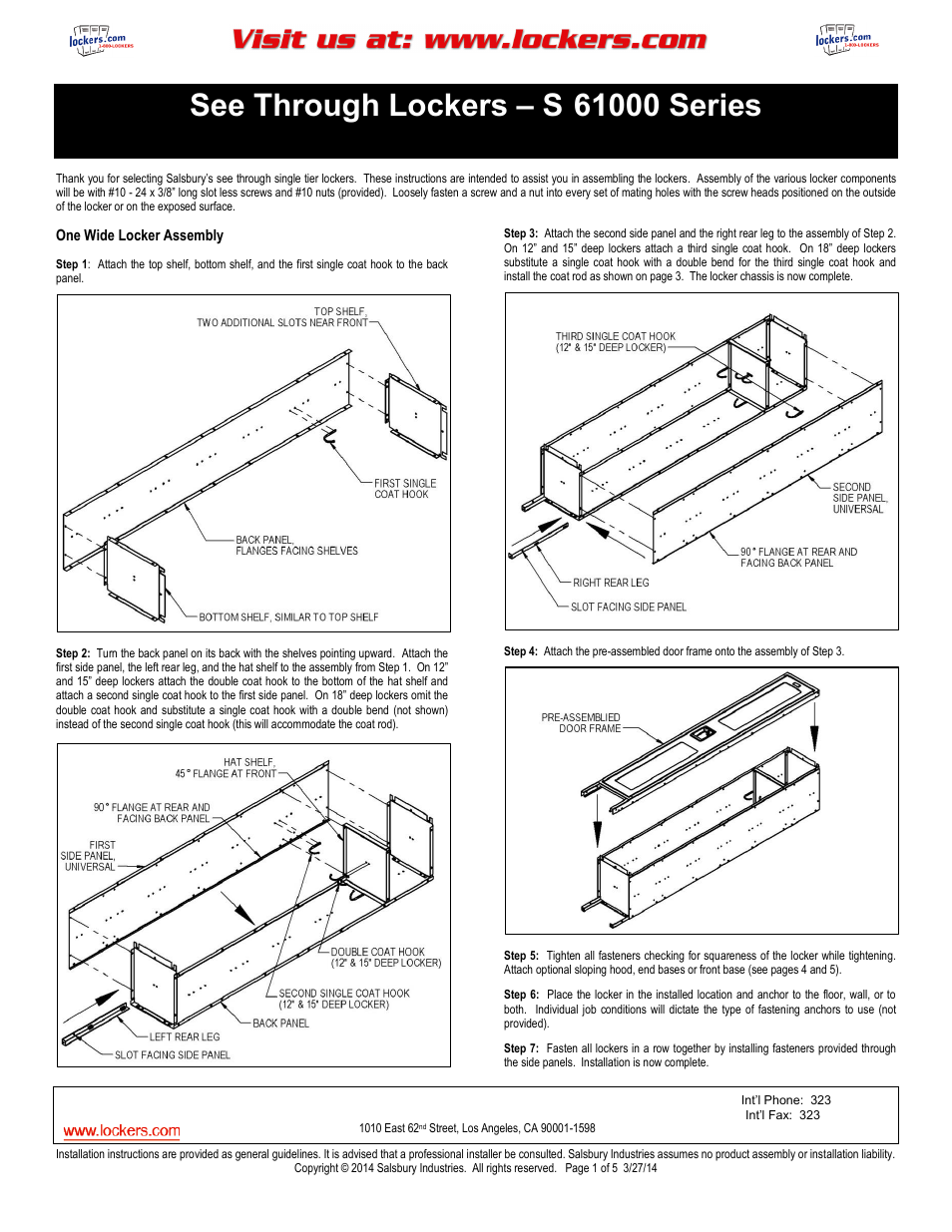 Salsbury Industries S-61000 Series See Through Lockers Single Tier User Manual | 5 pages