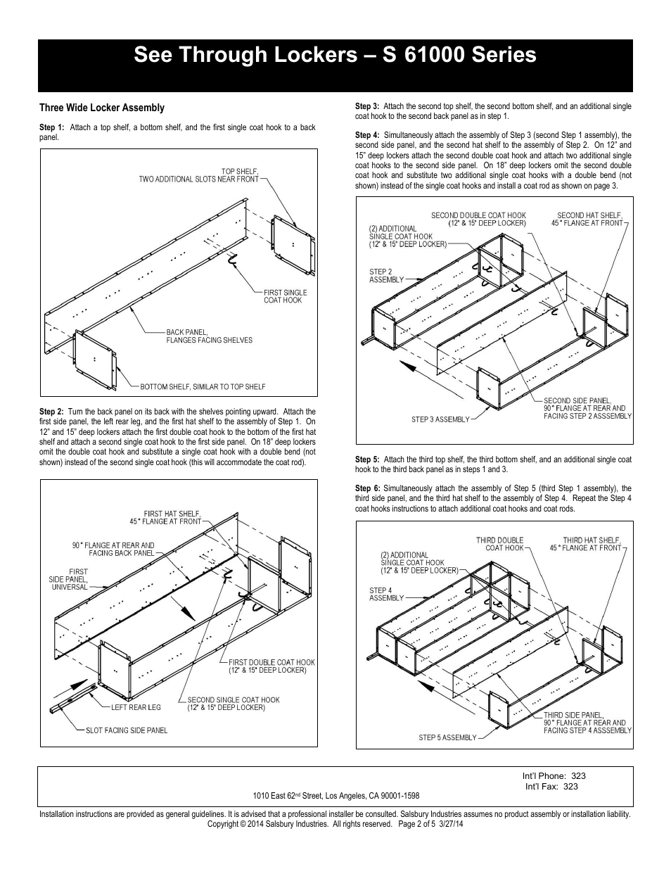Single tier installation instructions, Salsbury industries | Salsbury Industries S-61000 Series See Through Lockers Single Tier User Manual | Page 2 / 5