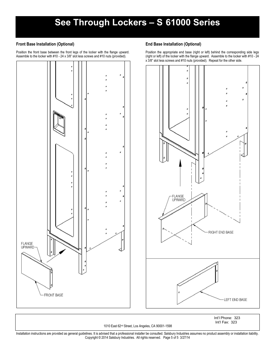 Single tier installation instructions, Salsbury industries | Salsbury Industries S-61000 Series See Through Lockers Single Tier User Manual | Page 5 / 5