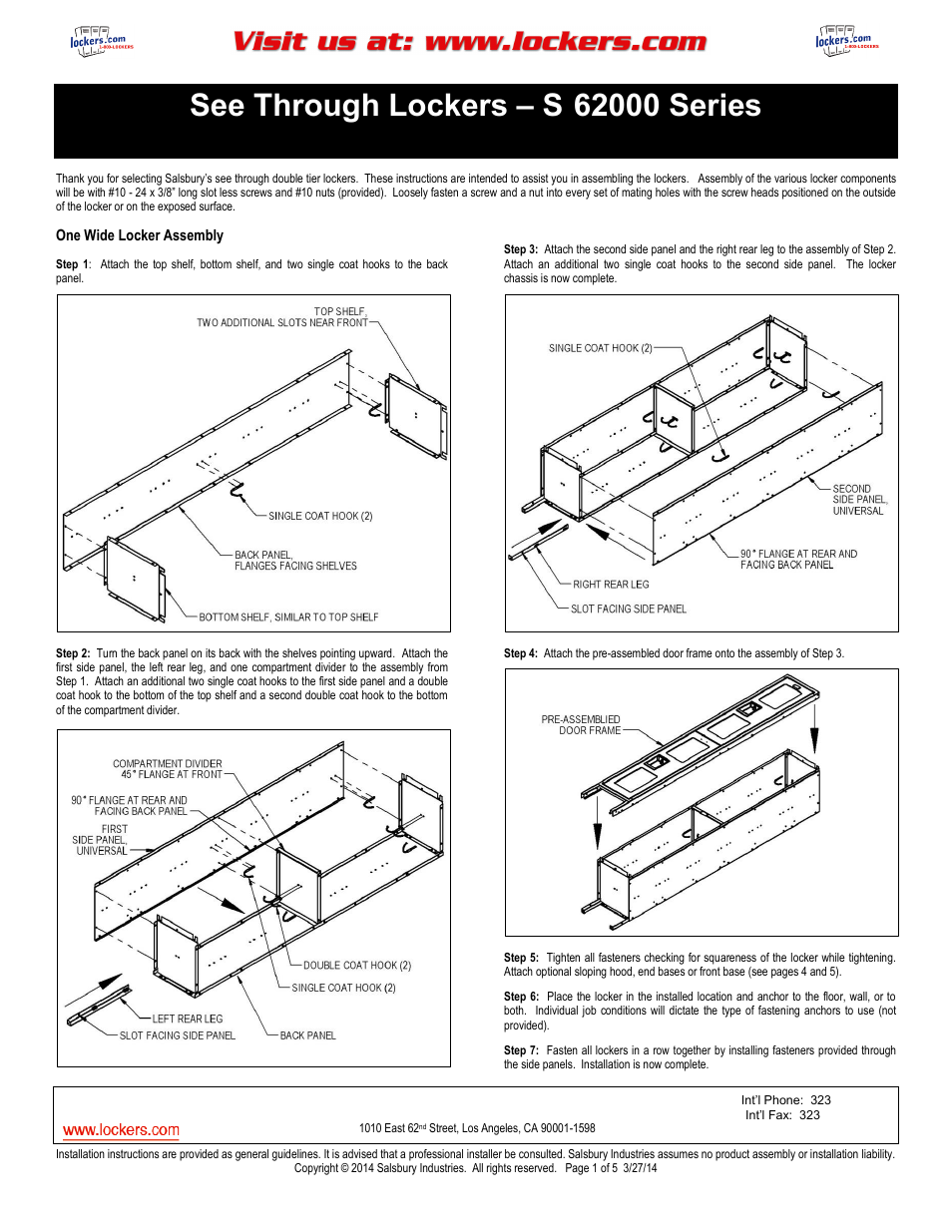 Salsbury Industries S-62000 Series See Through Lockers Double Tier User Manual | 5 pages
