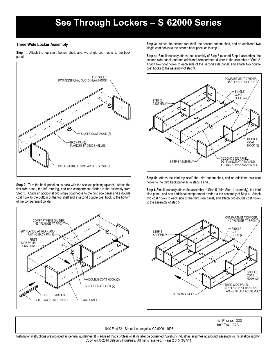 Double tier installation instructions, Salsbury industries | Salsbury Industries S-62000 Series See Through Lockers Double Tier User Manual | Page 2 / 5