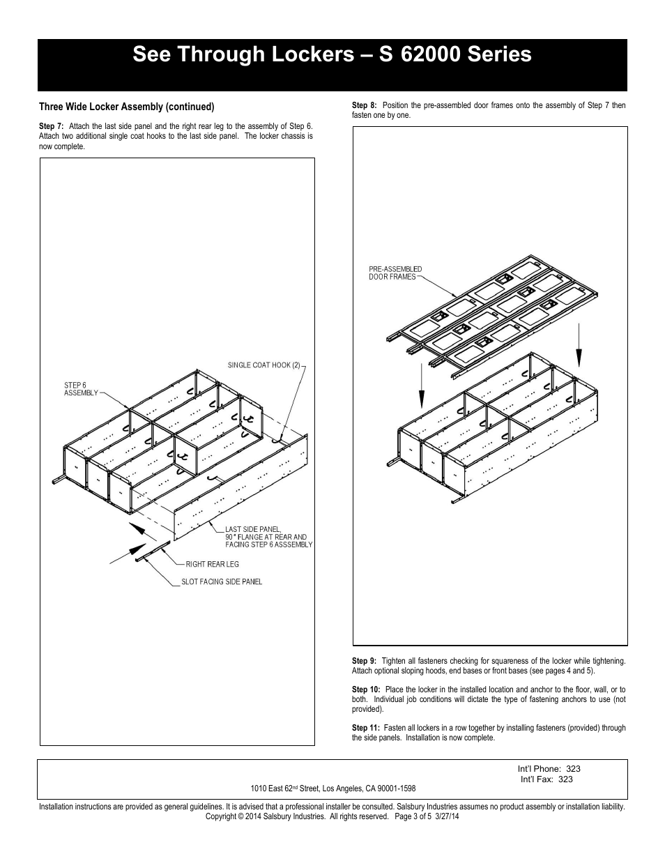 Double tier installation instructions, Salsbury industries | Salsbury Industries S-62000 Series See Through Lockers Double Tier User Manual | Page 3 / 5