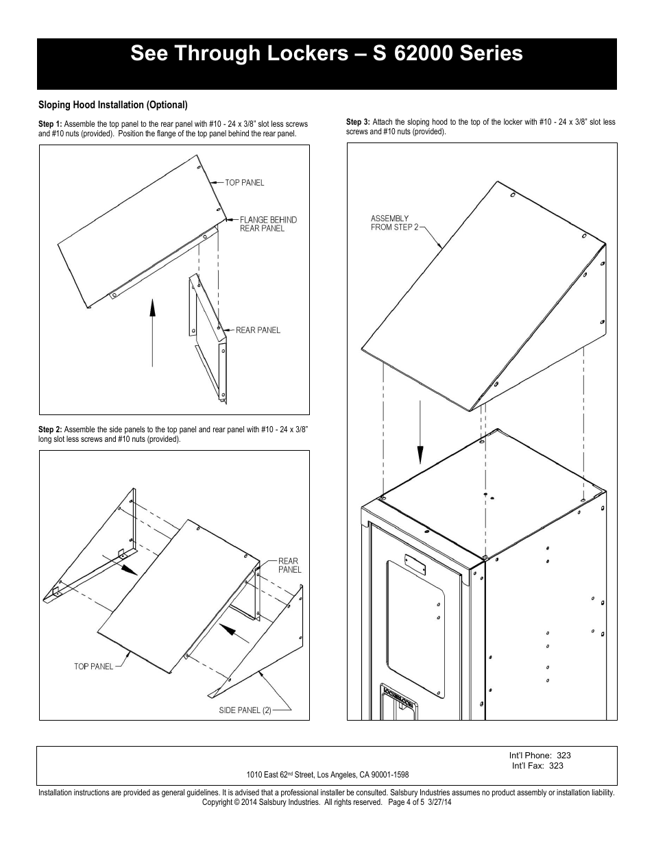 Double tier installation instructions, Salsbury industries | Salsbury Industries S-62000 Series See Through Lockers Double Tier User Manual | Page 4 / 5