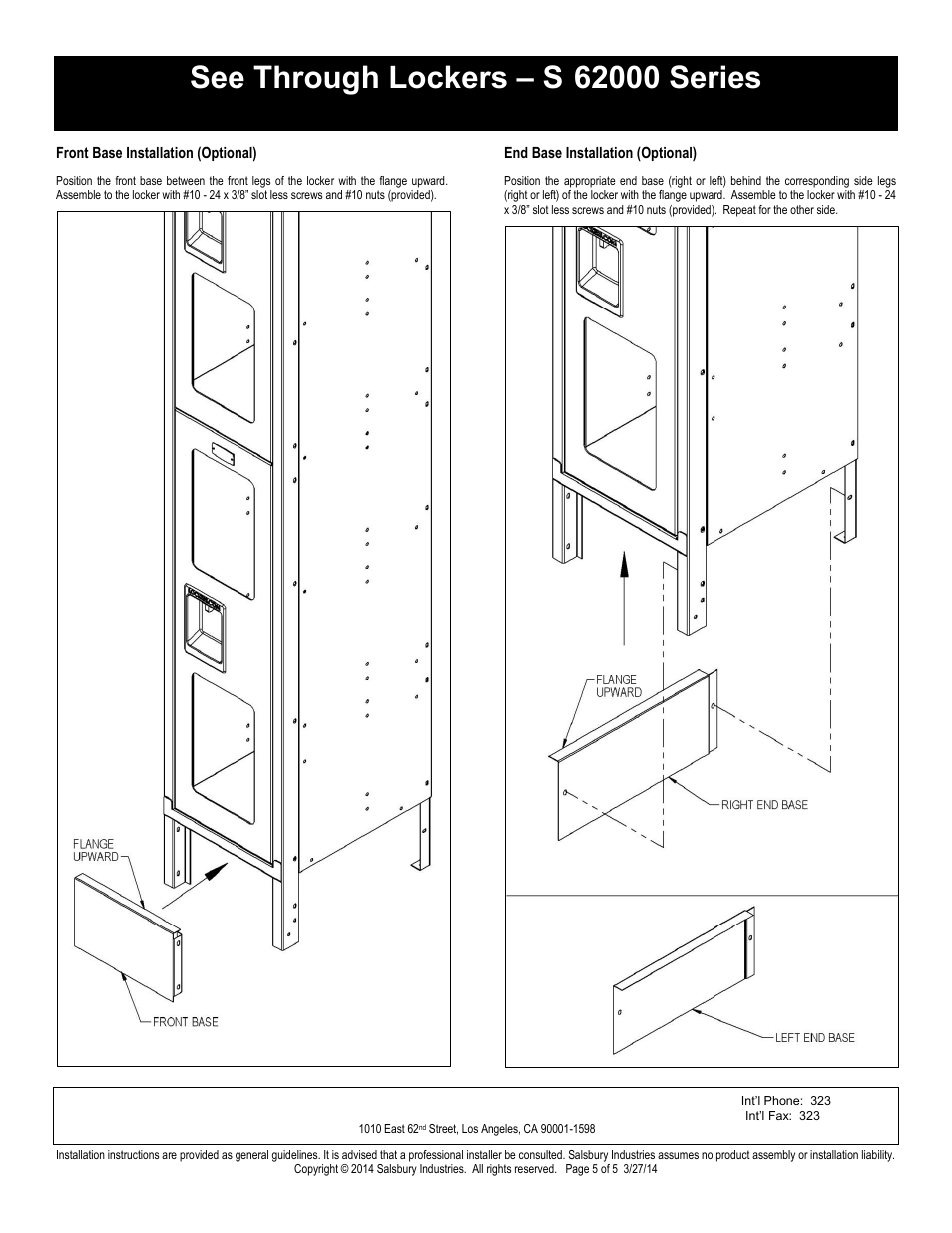 Double tier installation instructions, Salsbury industries | Salsbury Industries S-62000 Series See Through Lockers Double Tier User Manual | Page 5 / 5