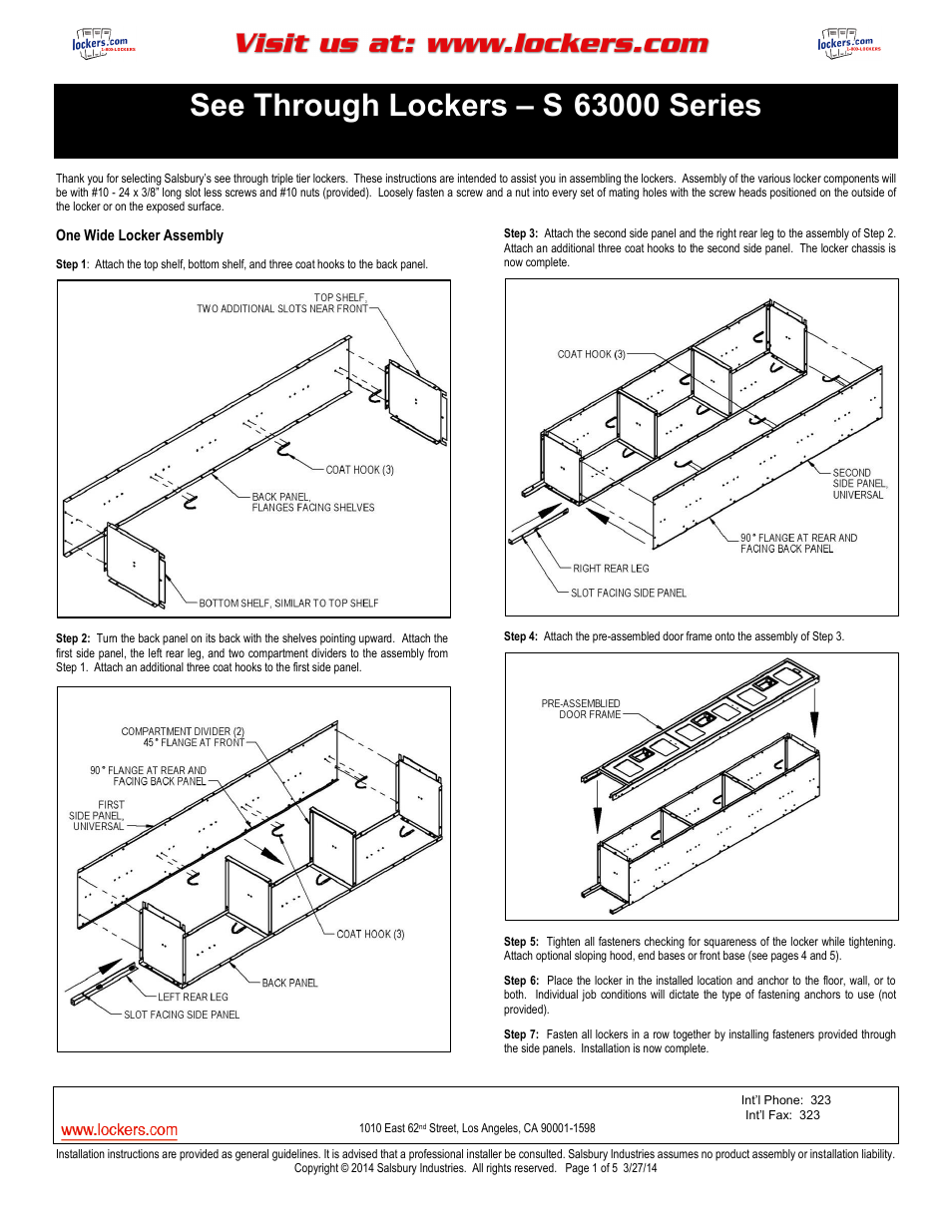 Salsbury Industries S-63000 Series See Through Lockers Triple Tier User Manual | 5 pages