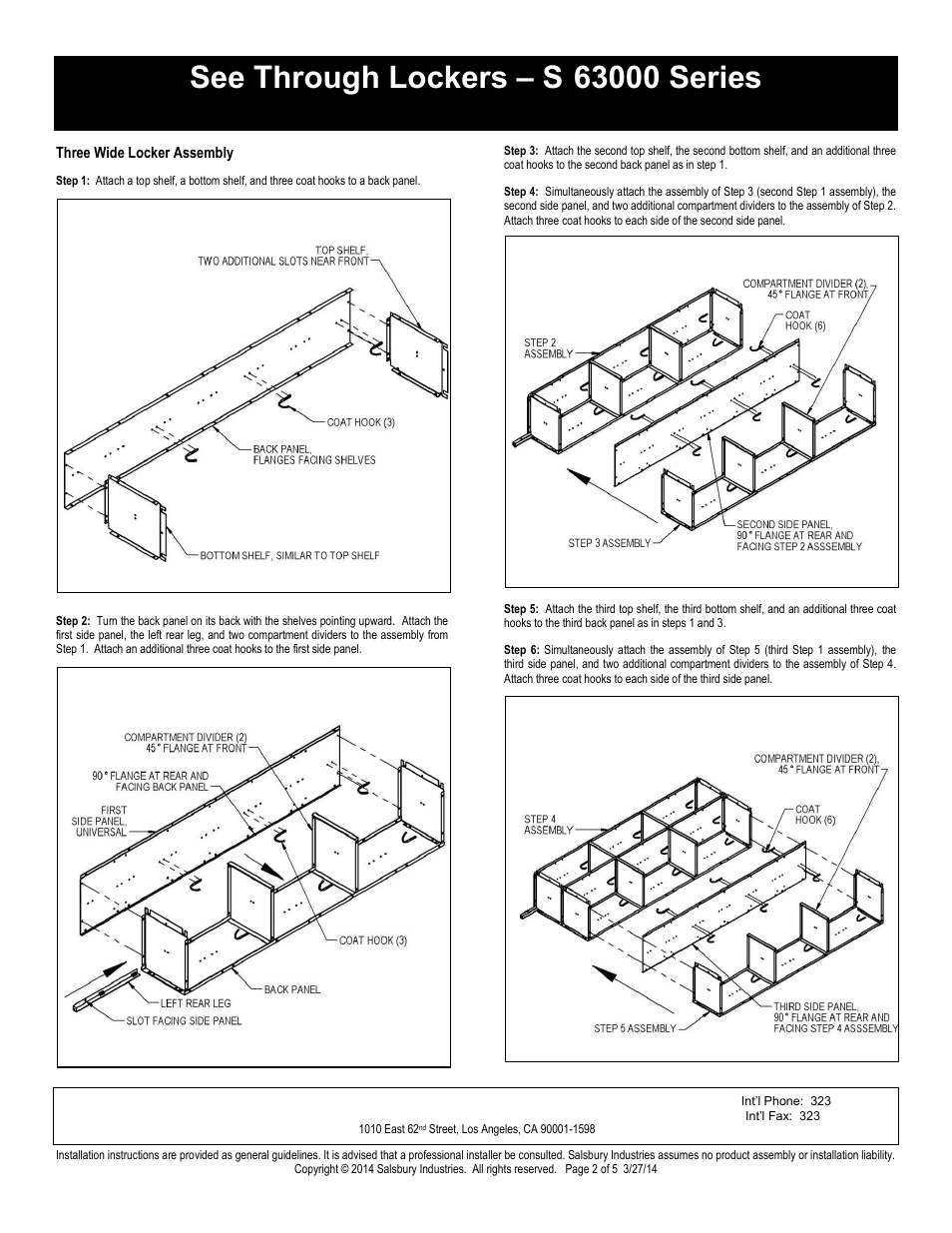 Triple tier installation instructions, Salsbury industries | Salsbury Industries S-63000 Series See Through Lockers Triple Tier User Manual | Page 2 / 5