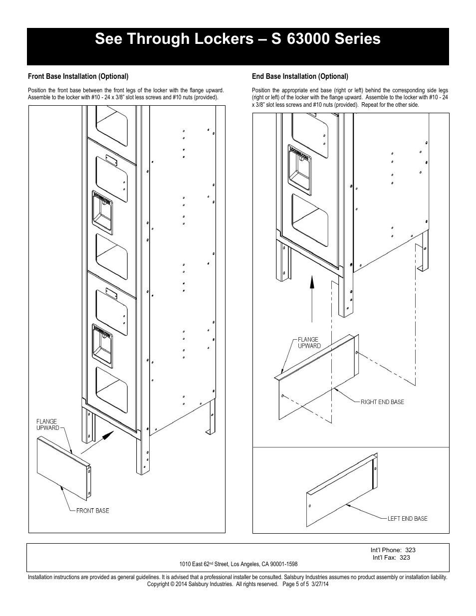 Triple tier installation instructions, Salsbury industries | Salsbury Industries S-63000 Series See Through Lockers Triple Tier User Manual | Page 5 / 5
