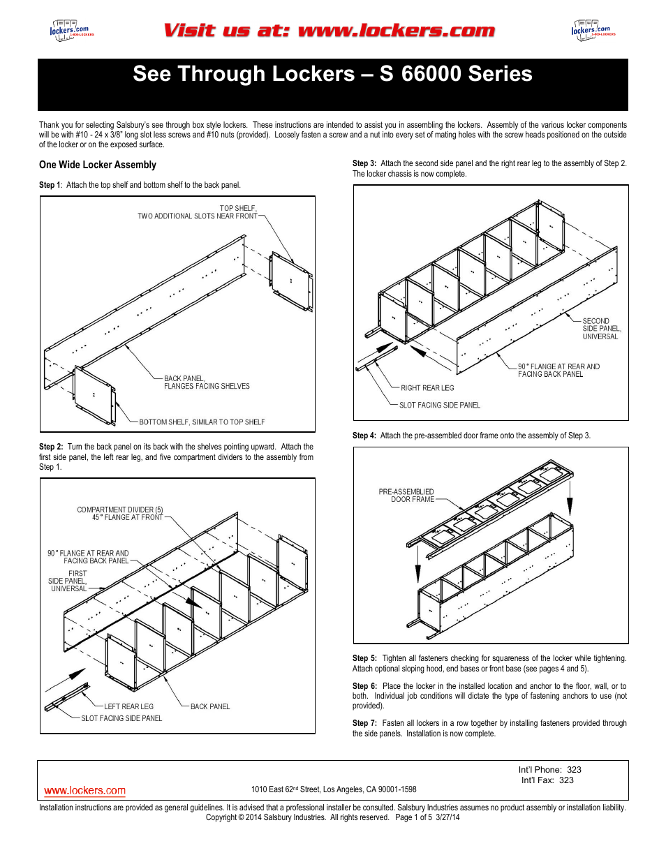 Salsbury Industries S-66000 Series See Through Lockers Box Style User Manual | 5 pages