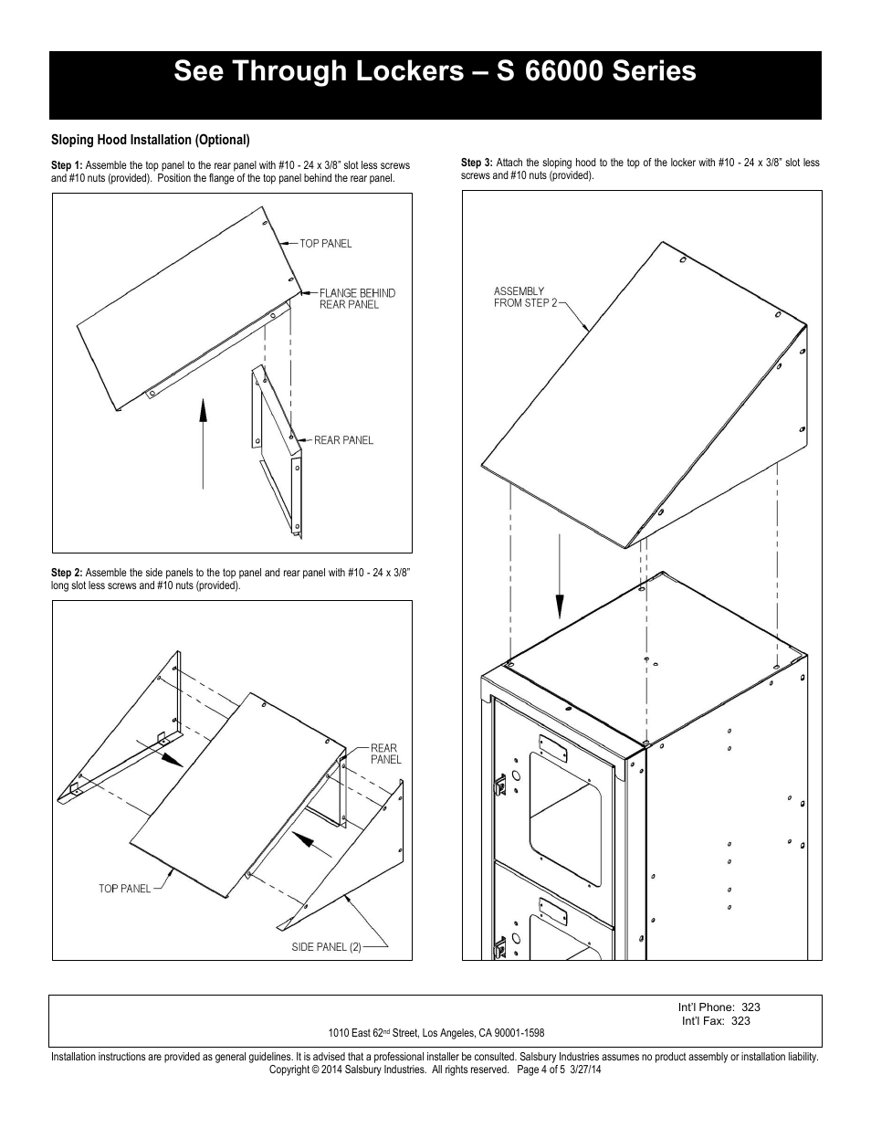 Box style installation instructions, Salsbury industries | Salsbury Industries S-66000 Series See Through Lockers Box Style User Manual | Page 4 / 5