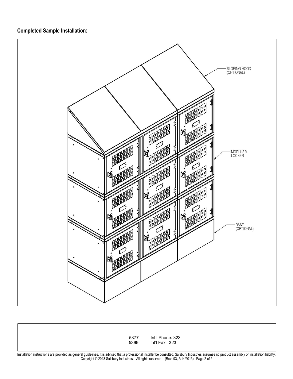 Salsbury industries, Completed sample installation | Salsbury Industries 80000 Series Modular Lockers User Manual | Page 2 / 2