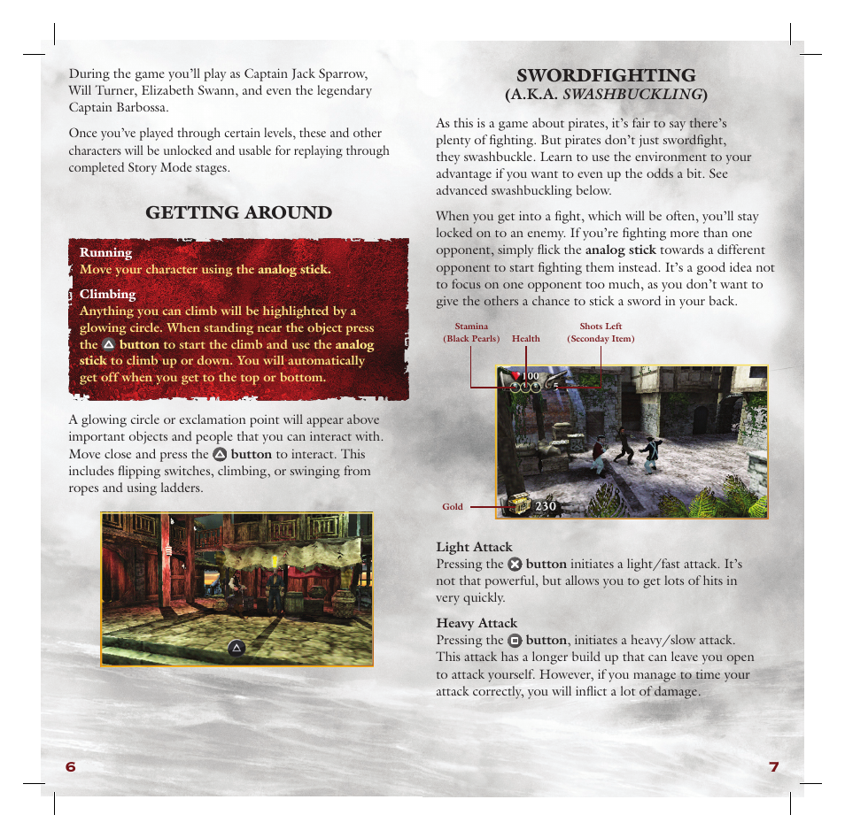 Swordfighting, Getting around | Disney Interactive Studios Pirates of the Caribbean: At World's End for PSP User Manual | Page 5 / 14