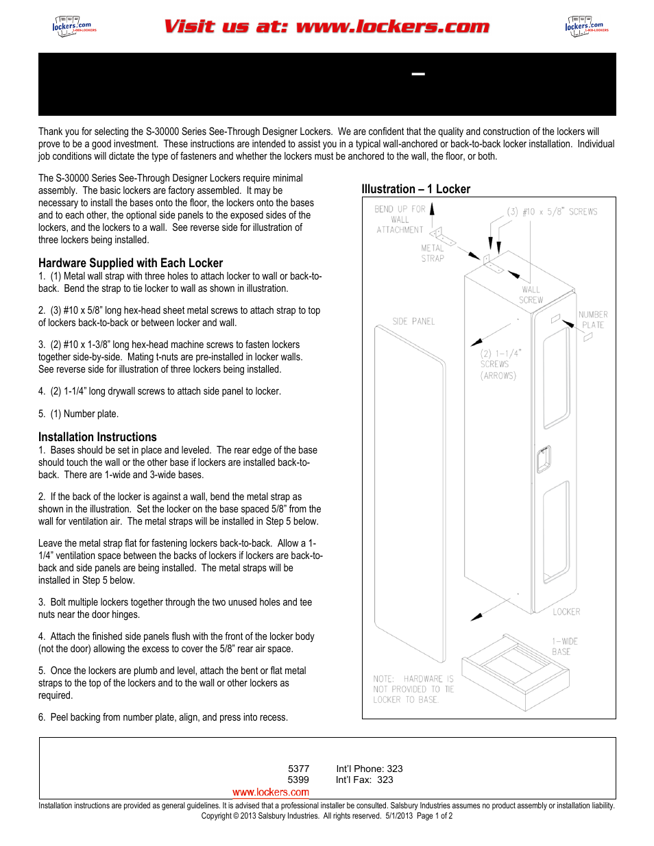 Salsbury Industries S-30000 Series See-Through Designer Lockers User Manual | 2 pages