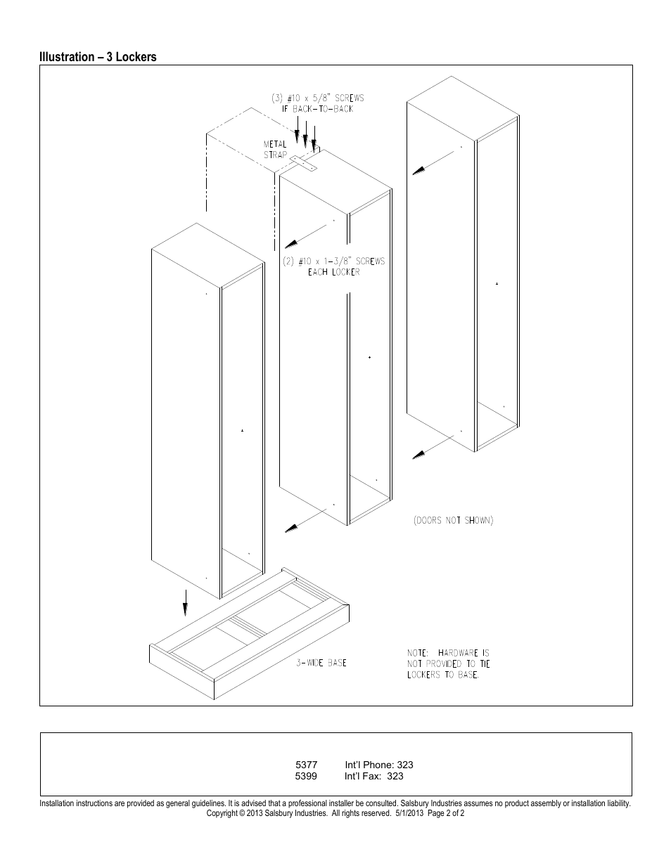 Salsbury industries, Illustration – 3 lockers | Salsbury Industries S-30000 Series See-Through Designer Lockers User Manual | Page 2 / 2