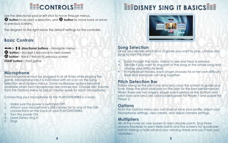 Disney sing it basics disney sing it basics, Controls controls | Disney Interactive Studios PlayStation 3 Sing It User Manual | Page 4 / 6