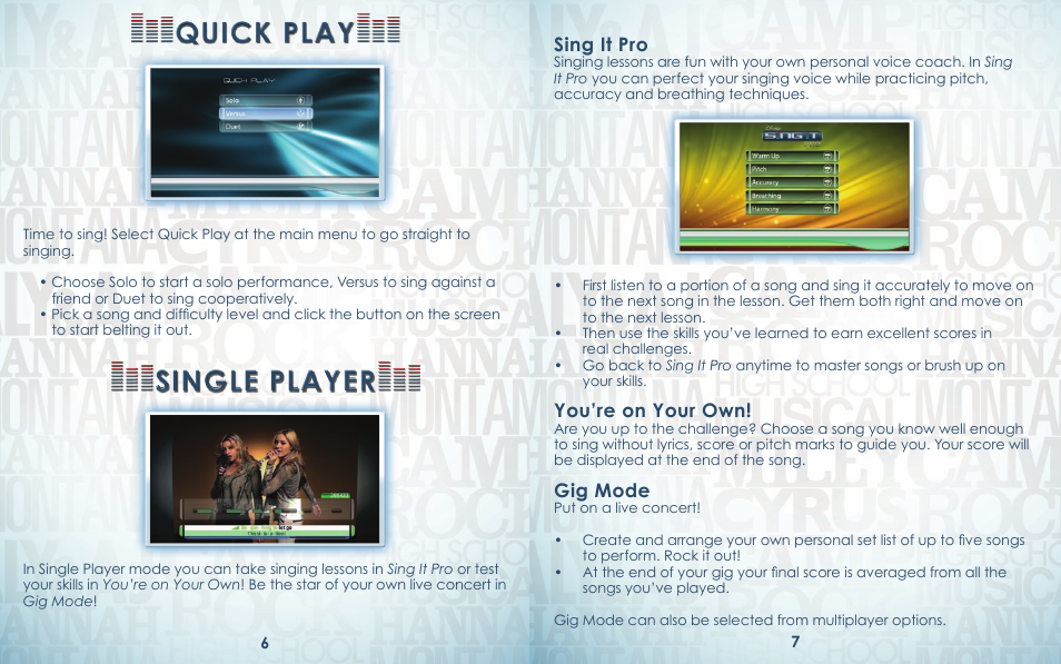 Quick play quick play, Single player single player | Disney Interactive Studios PlayStation 3 Sing It User Manual | Page 5 / 6