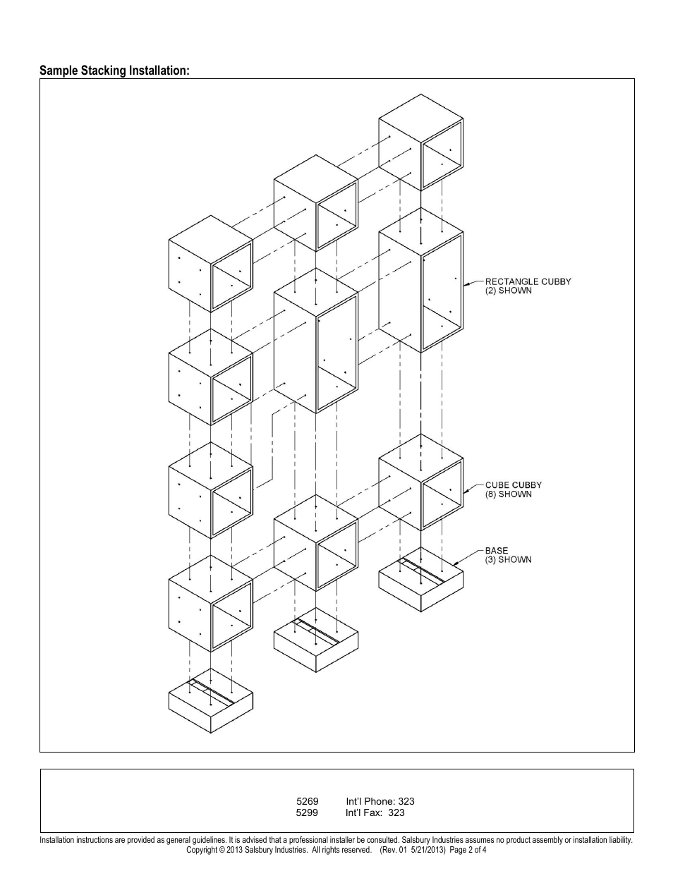 Salsbury industries, Sample stacking installation | Salsbury Industries 31000 Cubbies User Manual | Page 2 / 4
