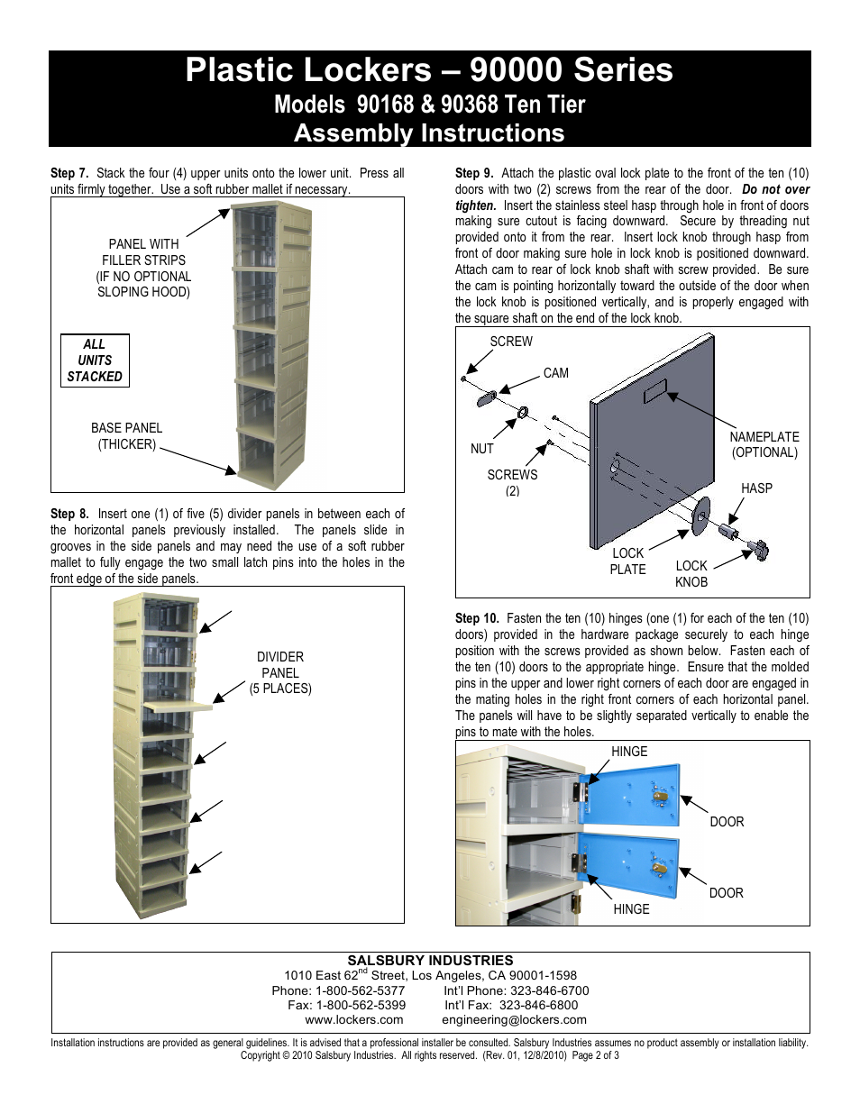 Salsbury Industries 90000 Series Plastic Lockers (90168,90368 Ten Tier) User Manual | Page 2 / 3