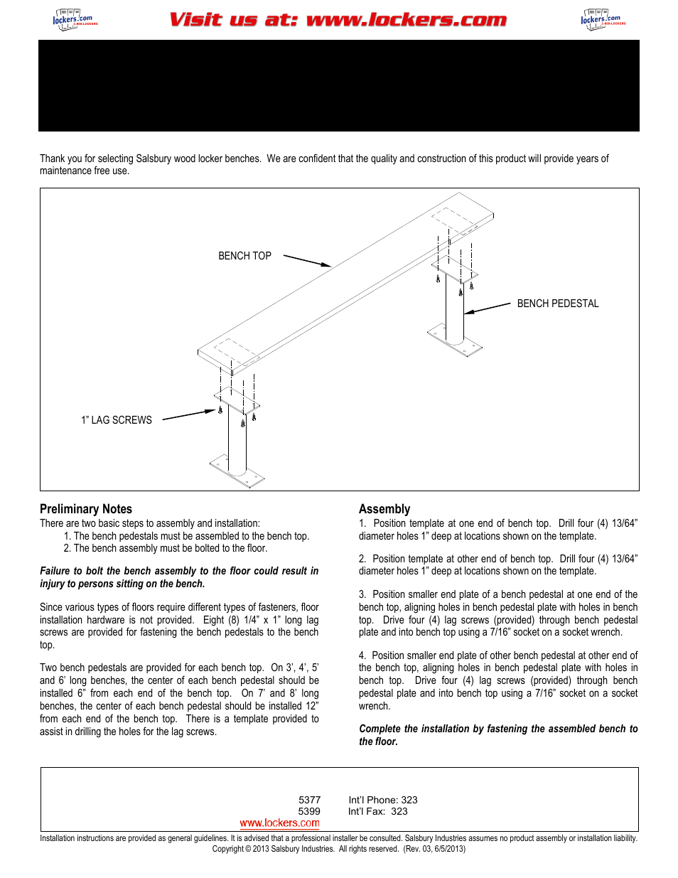 Salsbury Industries Wood Locker Benches User Manual | 1 page