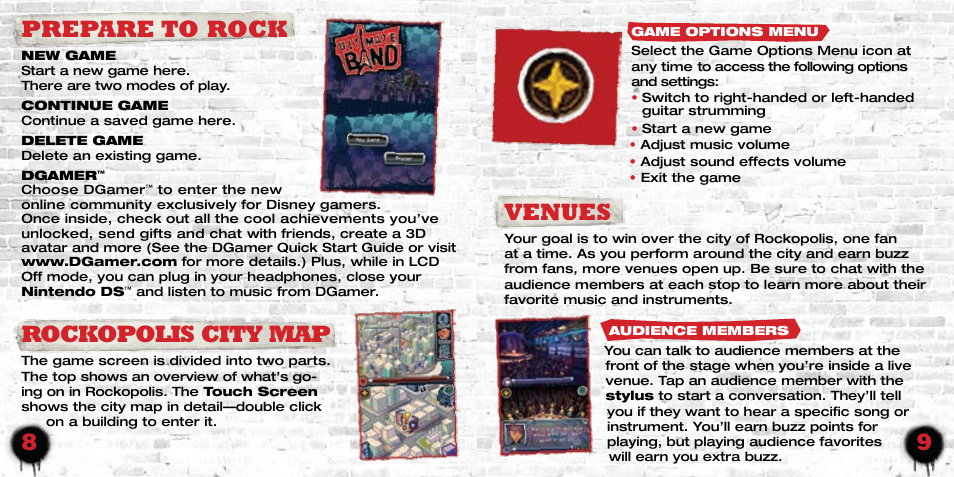Venues, Prepare to rock, Rockopolis city map | Disney Interactive Studios Ultimate Band NTR-CUBE-USA User Manual | Page 6 / 9