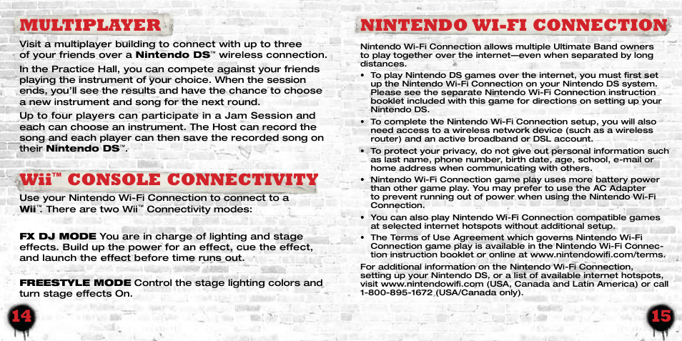 Nintendo wi-fi connection, Multiplayer, Console connectivity | Disney Interactive Studios Ultimate Band NTR-CUBE-USA User Manual | Page 9 / 9