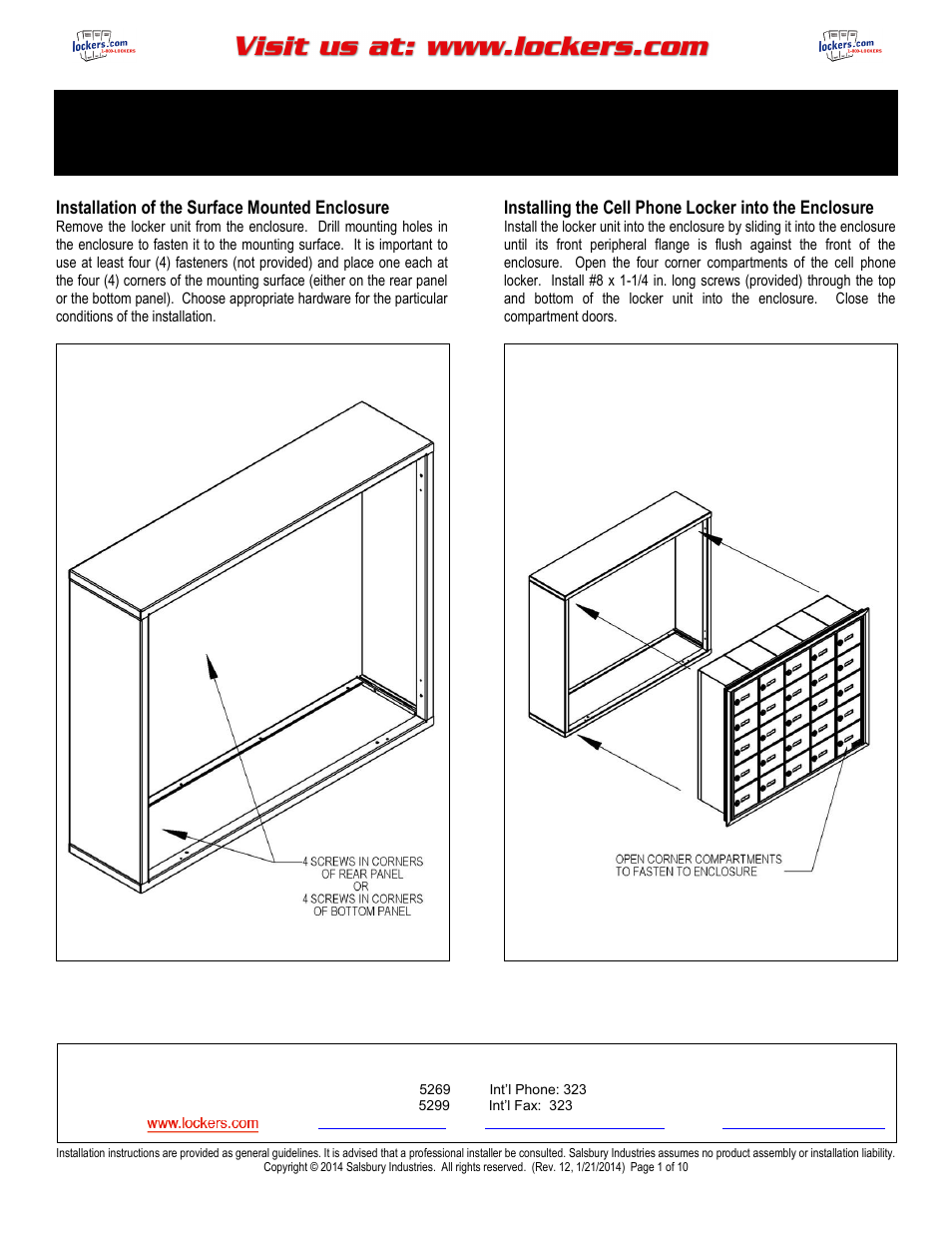 Salsbury Industries 19000 Series Cell Phone Lockers Surface Mounted User Manual | 10 pages