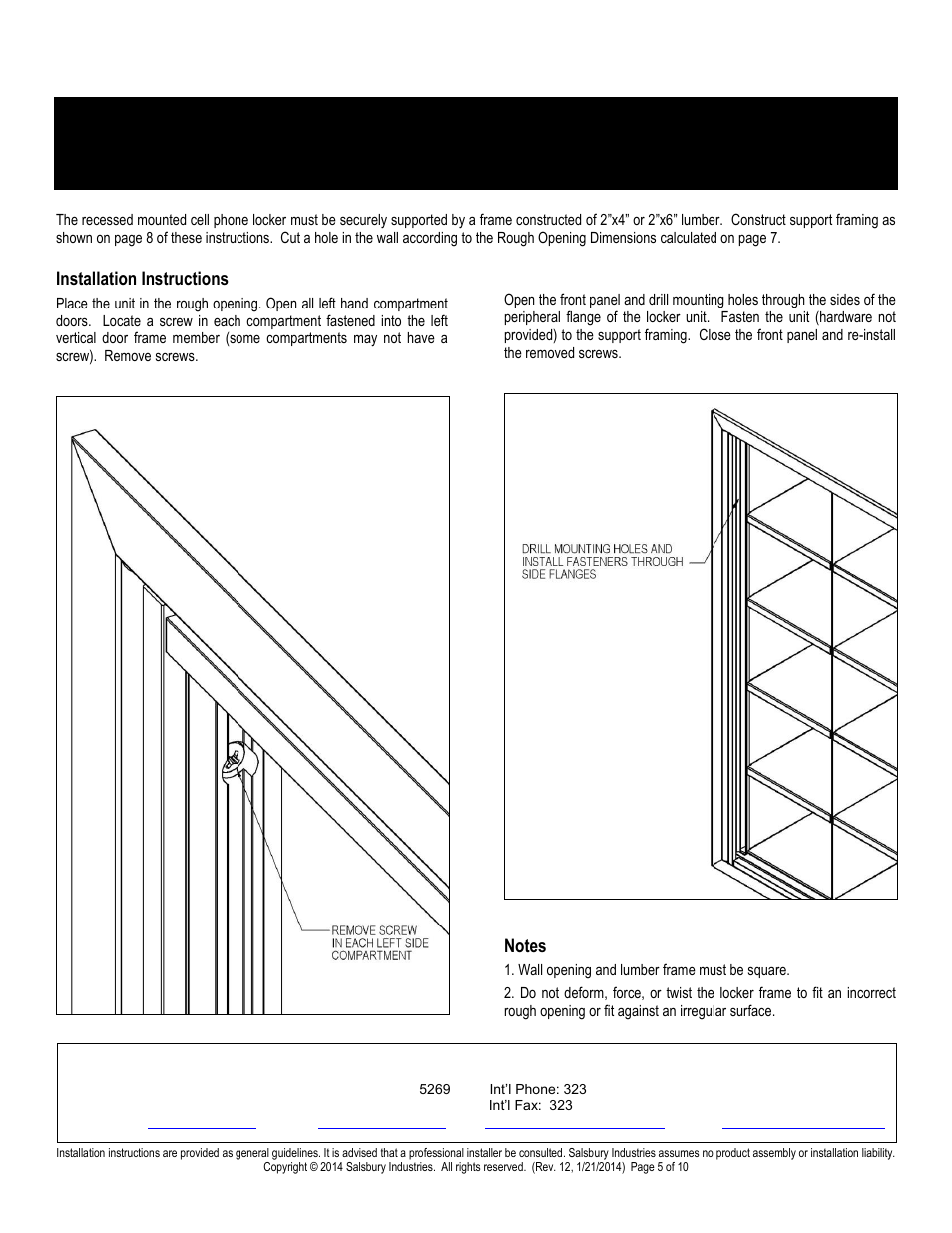 Recessed mounted installation instructions | Salsbury Industries 19000 Series Cell Phone Lockers Surface Mounted User Manual | Page 5 / 10